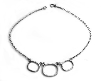 OAK $175-sterling silver necklace with three rounded rectangles with hammered surfaces and sanded edges (15 1/2" chain)